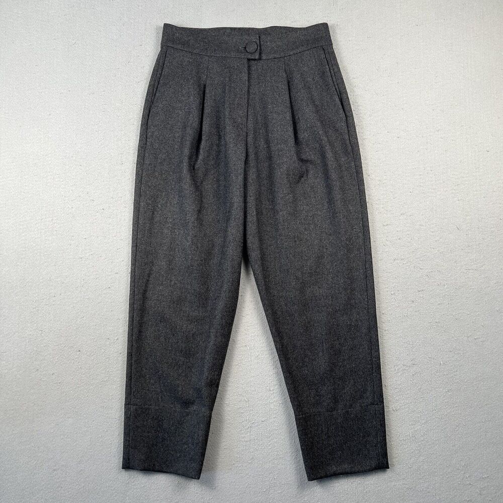 Catherine‎ Andre Wool Tapered Leg Pants Women’s 36 Black Pleated High Rise